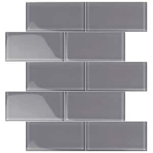 Dark Gray 3 in. x 6 in. Polished Glass Mosaic Tile (5 sq. ft./Case)