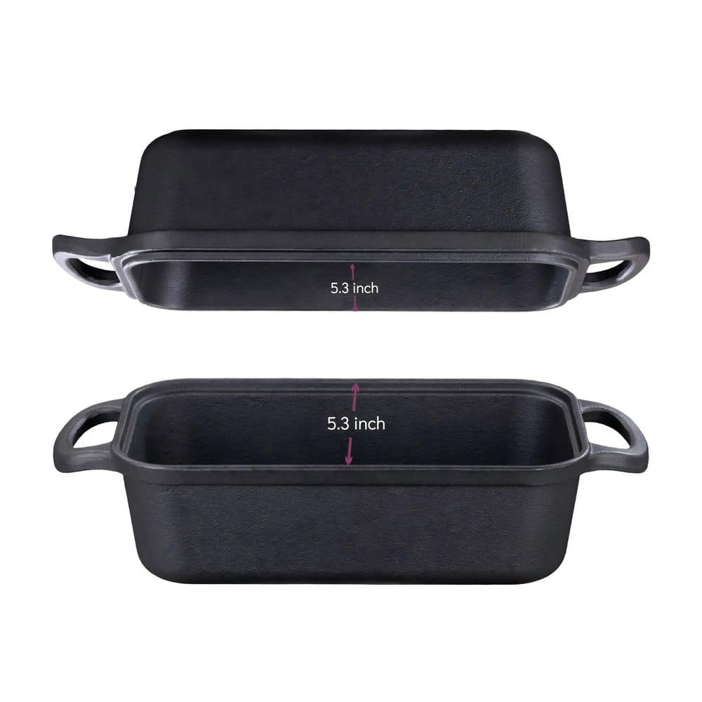 Wudkey 9 in. x 5 in. Cast Iron Loaf Pan with Lid, 2 in 1 Loaf Pans