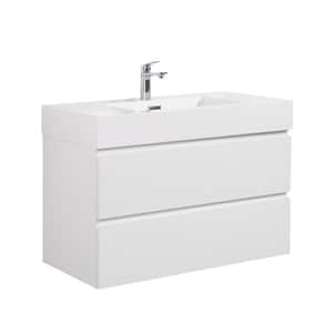 Alice 36.00 in. W x 18.10 in. D x 25.20 in. H Wall Mounting Bath Vanity in White with White Top