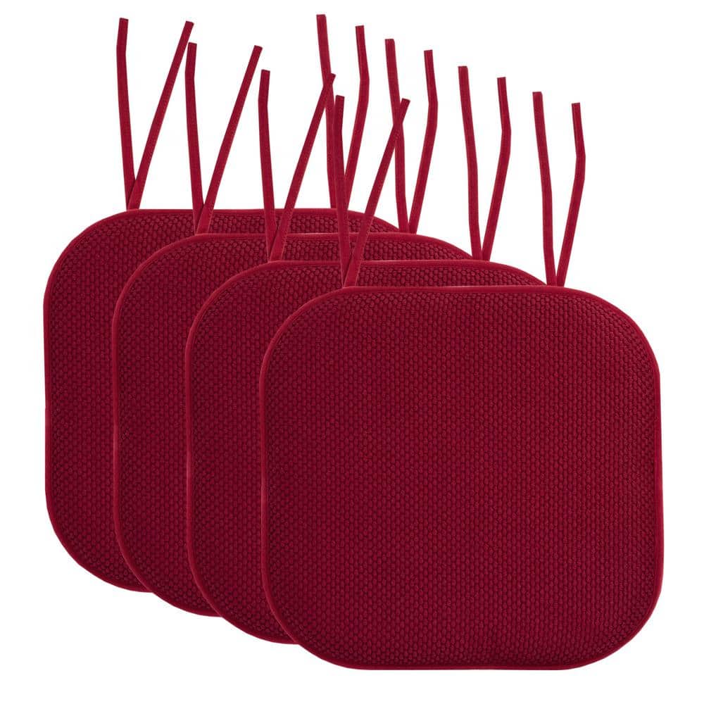 Yellow Memory Foam Non-Slip Chair Cushion Pads with Ties, 16" x 16", 4 Pack