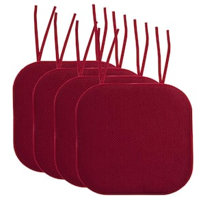 Honeycomb Memory Foam Square 16 in. x 16 in. Non-Slip Back Chair Cushion with Ties (4-Pack), Wine