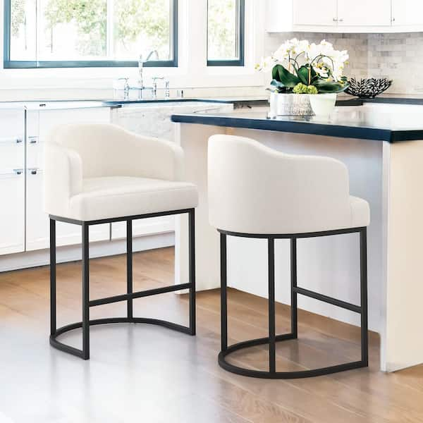 LUE BONA Crystal Beige 26 in.Counter Height Fabric Upholstered Bar Stool Kitchen Island Stool With Black Metal Frame Set of 2 2D59THD23001 1 The Home Depot