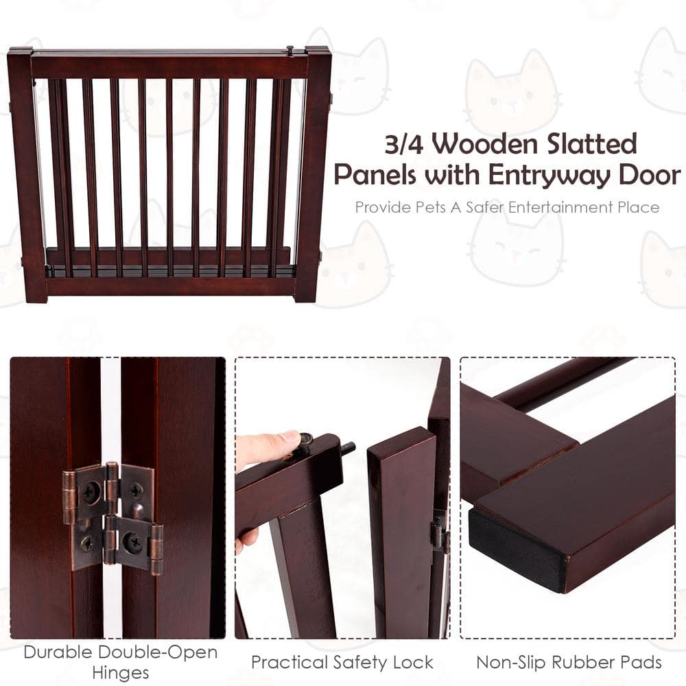 24" Cherry Finish Pine Wood 3-Panel Folding Pet Gate