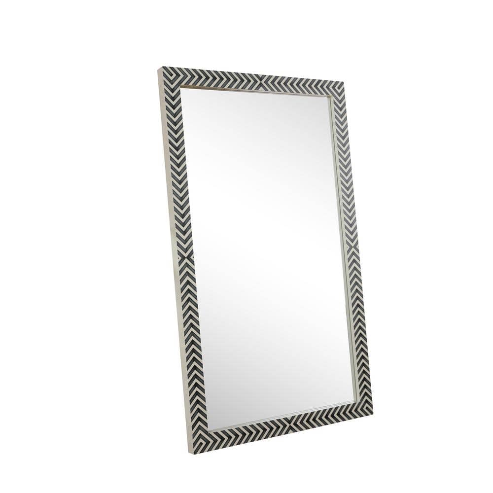 Hand-Painted Black and White Wood Rectangular Mirror