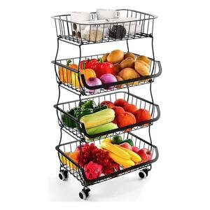 Black Metal Kitchen Cart with Rolling Wheels