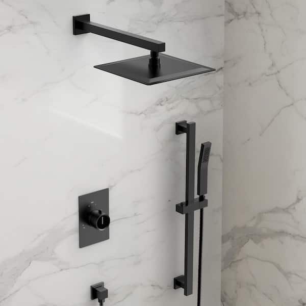 ClassicRain Dual 2-Spray Wall Mount 10 in. Fixed and Handheld Shower Head 2.5 GPM in Matte Black Valve Included
