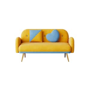 58.3 in. Wide Round Arm Velvet Modern Rectangle Small Spaces Sofa in Yellow