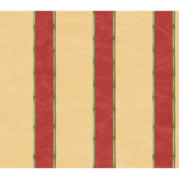 The Wallpaper Company 56 sq. ft. Red And Yellow Bamboo Stripe Wallpaper