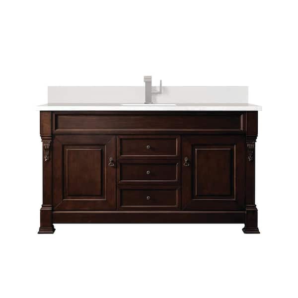 James Martin Vanities Brookfield 60.0 in. W x 23.5 in. D x 34.3 in. H Single Bath Vanity in Burnished Mahogany with White Zeus Quartz Top