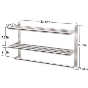 23.6 in. Wall Mounted 3-Tier Hotel Towel Rack in Brushed Nickel with Tower Bars and Towel Shelf for Bathroom