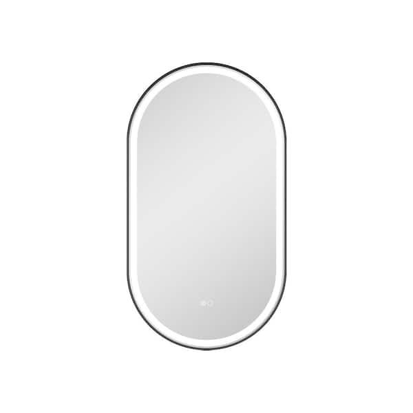 20 in. W x 36 in. H Oval Aluminum Framed Anti-Fog Dimmable LED Backlit Wall Bathroom Vanity Mirror in Matte Black