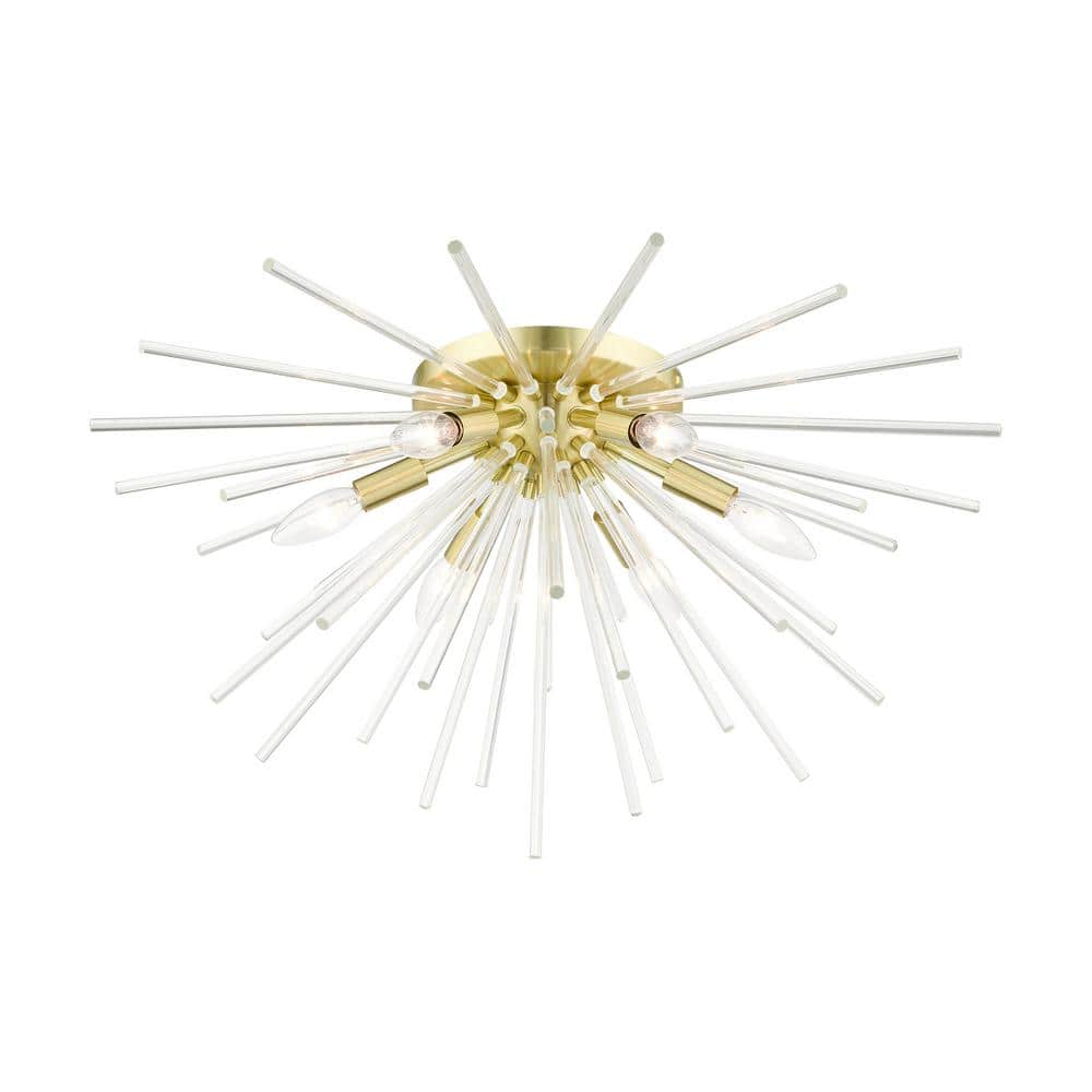 Elegant Satin Brass 6-Light Globe Chandelier with Crystal Rods