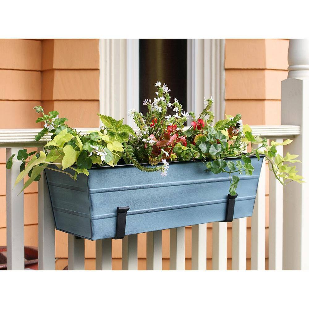 Medium Nantucket Blue Galvanized Steel Flower Box