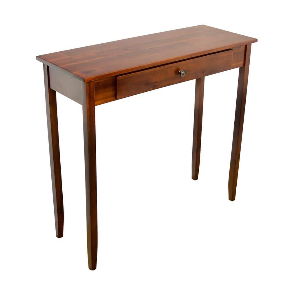 Mahogany Rectangular Side Table with Drawer and Metal Accents
