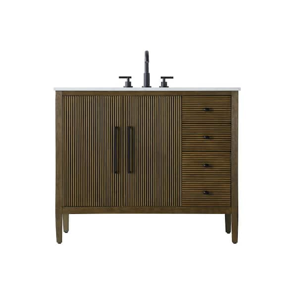 42 in. Single Sink Hazel Oak Bath Vanity with White Engineered Marble Top