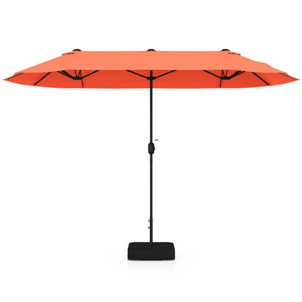 13 ft. Metal Market Patio Umbrella in Orange with Stand Double-Sided Twin Large Outdoor Table Pool Umbrella with Crank