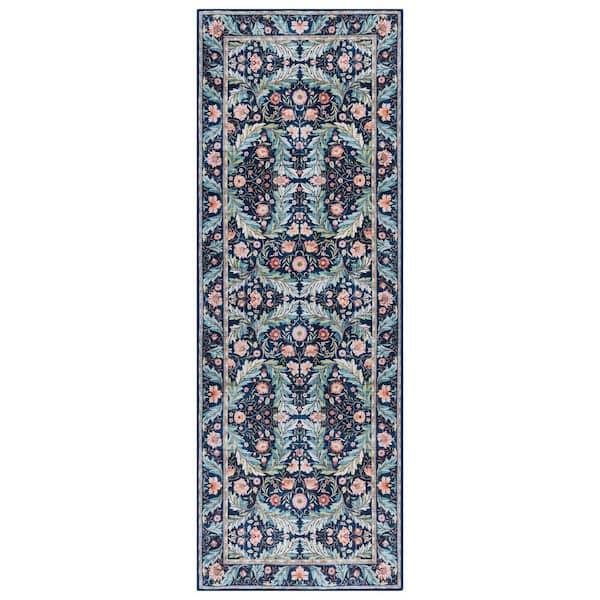 Gertmenian Crystal Print Altair Navy 2 ft. x 6 ft. Floral Digitally Printed Polyester Runner Rug