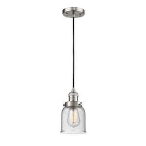 Bell 1-Light Brushed Satin Nickel Seedy Shaded Pendant Light with Seedy Glass Shade