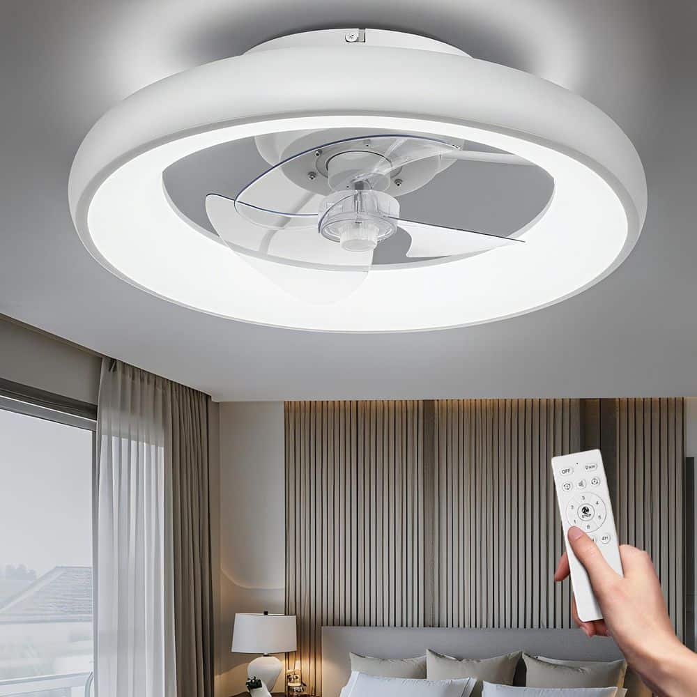 Ltemziiy 20 in. Indoor LED Bladeless Caged Ceiling Fan with Lights