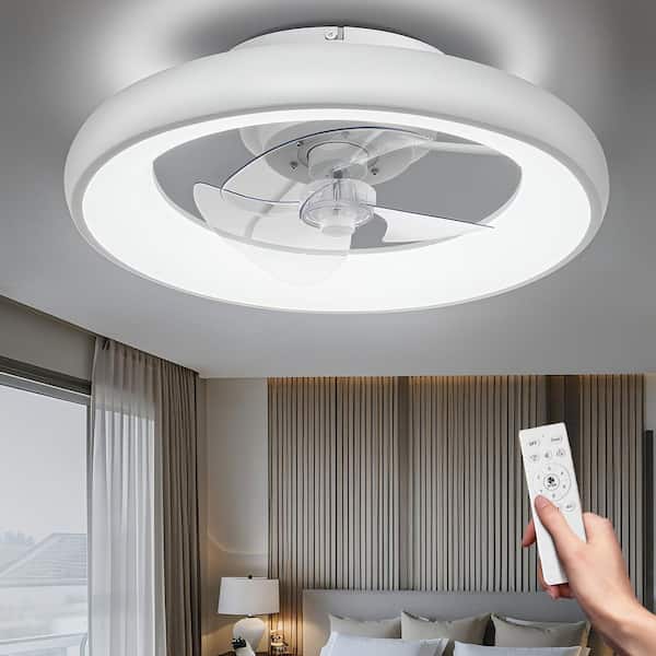 Ltemziiy 20 in. Indoor LED Bladeless Caged Ceiling Fan with Lights, Dimmable Low Profile Ceiling Fan with App Control-White
