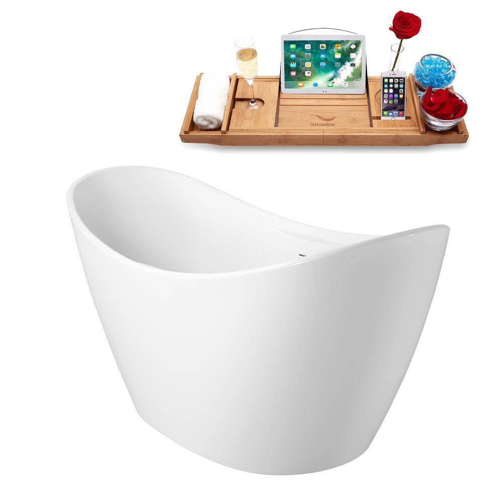 68" Glossy White Acrylic Double Slipper Freestanding Tub with Tray