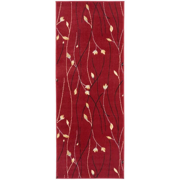 Nourison Grafix Red 2 ft. x 6 ft. Botanical Contemporary Runner Area Rug