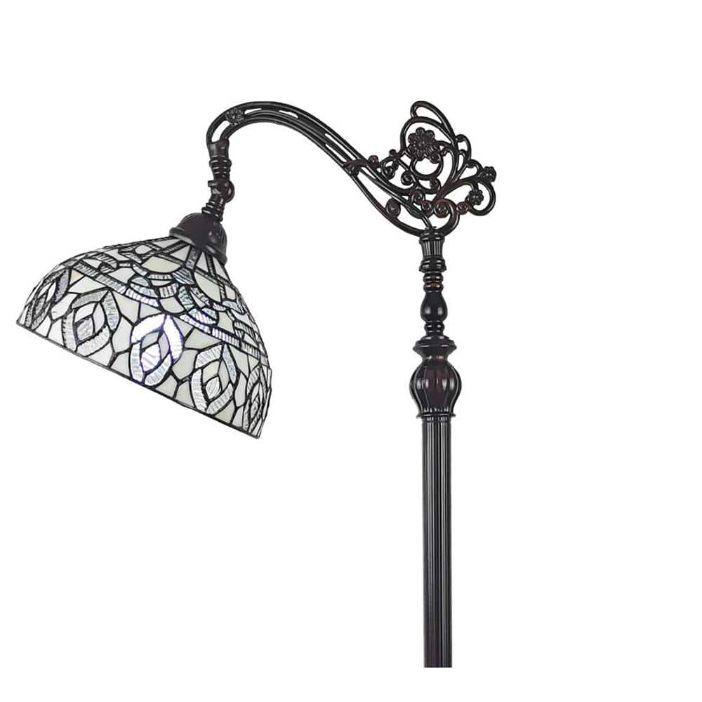 Bronze Arc 62" Floor Lamp with Adjustable Stained Glass Shade