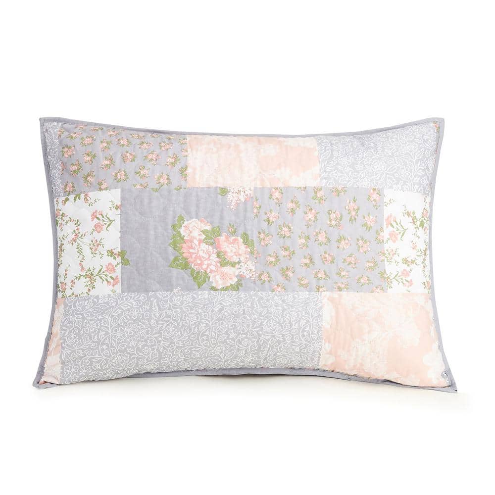 Gray Reversible Twin Microfiber Quilt Set with Floral Design