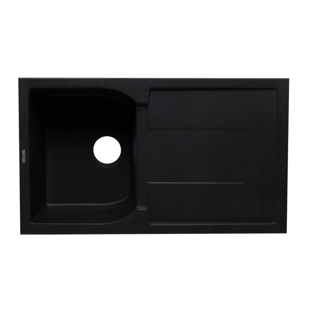 34'' Black Granite Single Bowl Kitchen Sink with Drainboard