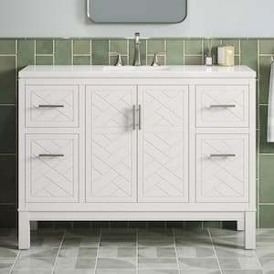 Accra 48 in. W x 19.2 in. D x 36.1 in. H Single Sink Freestanding Bath Vanity in White with Quartz Top