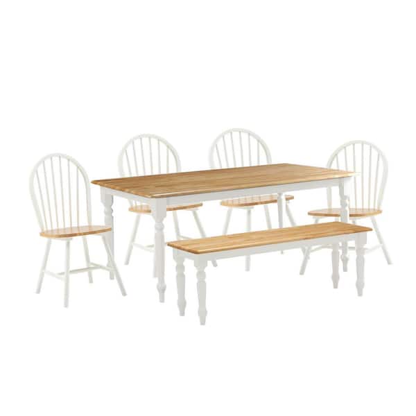 Boraam Windsor 6-Piece Rectangular Cream/Natural Wood Top Dining Room Set-Seats 6