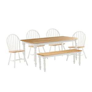 Farmhouse 6-Piece White and Natural Wood Rectangular Dining Set