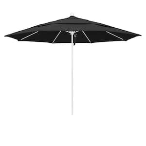 11 ft. White Aluminum Commercial Market Patio Umbrella with Fiberglass Ribs and Pulley Lift in Black Pacifica