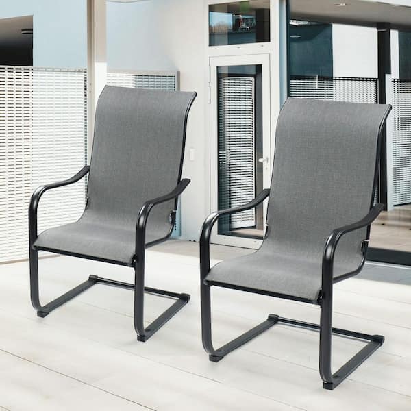 C-Spring Patio Chairs Set of 2 High Back Dining Chairs Breathable Textilene Fabric Sturdy Metal Frame (Gray)
