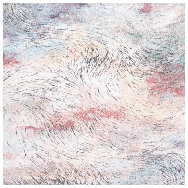 Phoenix 7 ft. x 7 ft. Ivory/Pink Distressed Abstract Square Area Rug