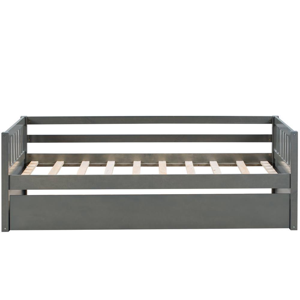 ANBAZAR Gray No Box Spring Needed Twin Daybed with Storage, Solid Wood
