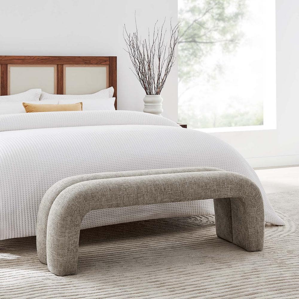 Dax 50. 5 in. Chenille Upholstered Accent Bench in Khaki