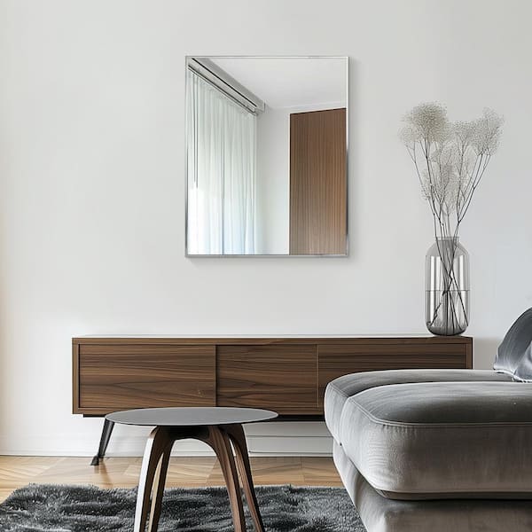 24 in. W x 30 in. H Framed Rectangular Bathroom Vanity Mirror in Brush nickel