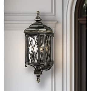Bexley Manor 4-Light Black with Gold Highlights Wall Lantern Sconce