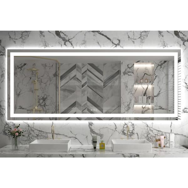Klajowp 78 in. W x 34 in. H Large Rectangular Frameless Anti-Fog LED Light Wall Mounted Bathroom Vanity Mirror in White