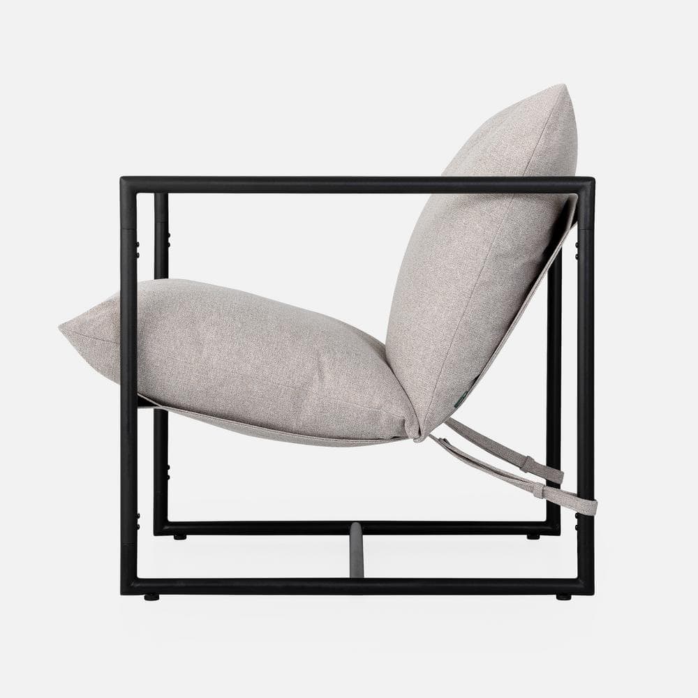 Oatmeal Beige Metal Framed Sling Accent Chair