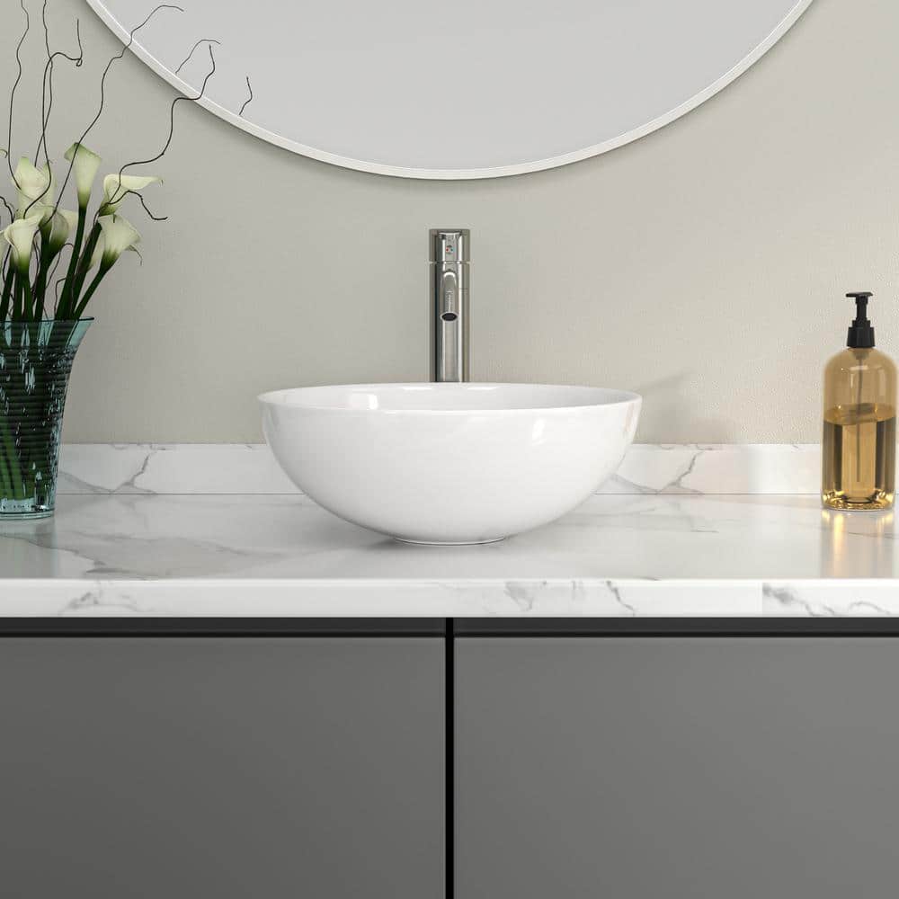 White 16" Round Ceramic Vessel Sink Basin