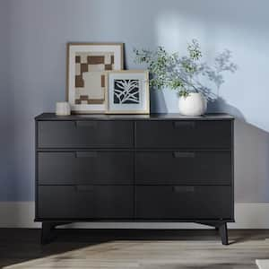 Sloane Mid-Century Modern Black 6-Drawer 52 in. Solid Wood Dresser