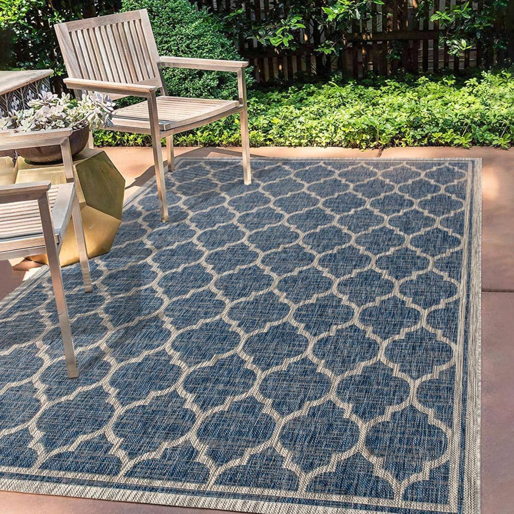 Navy and Gray 4' x 6' Synthetic Trellis Area Rug