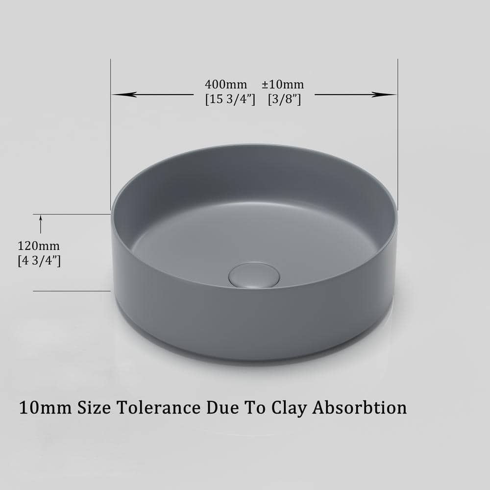 Gray Gloss Ceramic Round Vessel Bathroom Sink