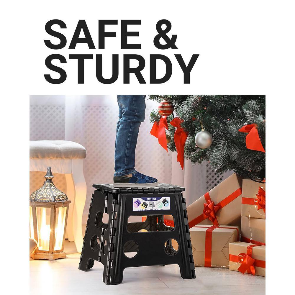 Black Foldable Plastic Step Stool with Anti-Slip Surface