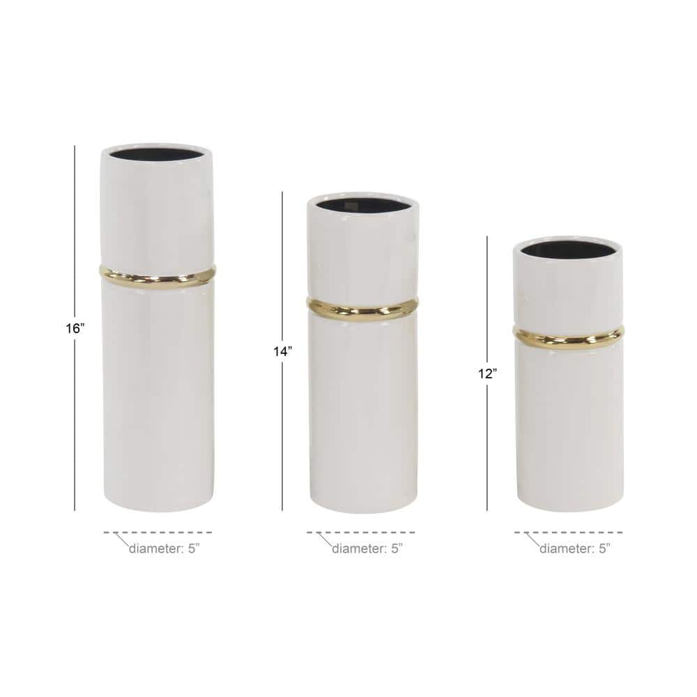 Elegant Trio of White and Gold Ceramic Vases - 12", 14", 16" Height