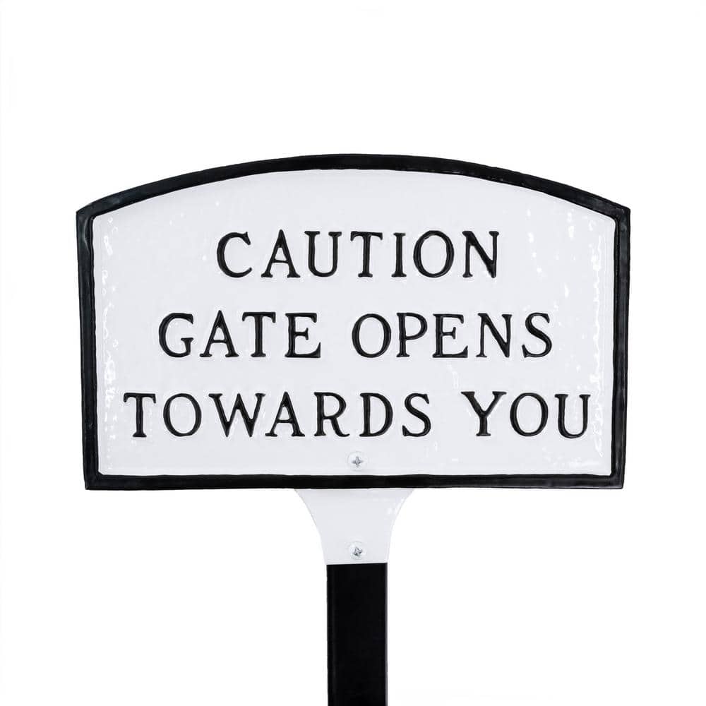 5.5 in. x 9 in. Small Arch Caution Gate Opens Towards You Statement Plaque Sign with Lawn Stake - White/Black price history on PriceWatchPro