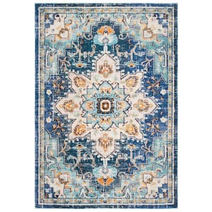 Madison Blue/Light Blue Doormat 2 ft. x 4 ft. Border Geometric Floral Medallion Area Rug