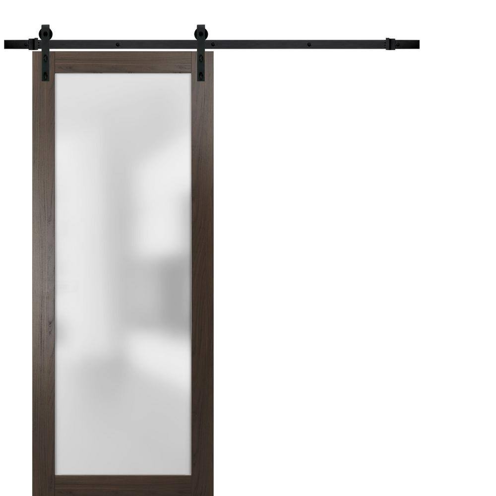Assembly Required 42 in. x 96 in. 1-Panel Frosted Glass Chocolate Ash Solid Wood Sliding Barn Door with Hardware Kit price history on PriceWatchPro